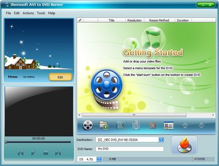 3herosoft AVI to DVD Burner 3.6.9.1011