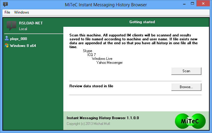 MiTeC Instant Messaging History Browser