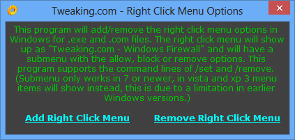 Tweaking.com - (Right Click) Allow, Block or Remove - Windows Firewall 1.0.0
