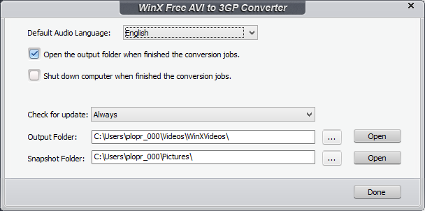 WinX Free AVI to 3GP Converter