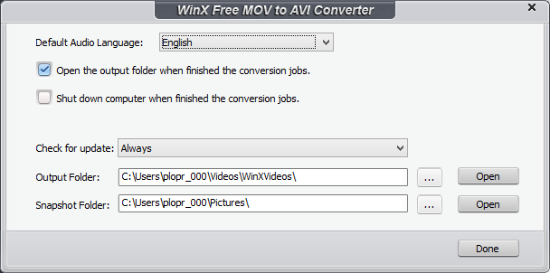 WinX Free MOV to AVI Video Converter