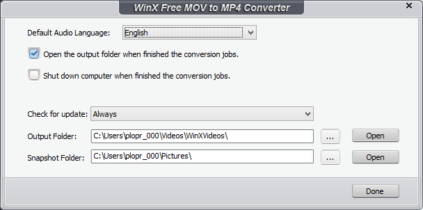 WinX Free MOV to MP4 Converter