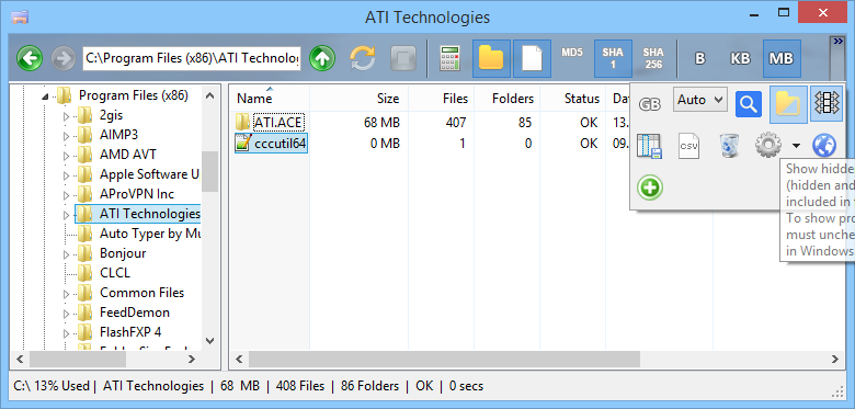 file explorer with folder size