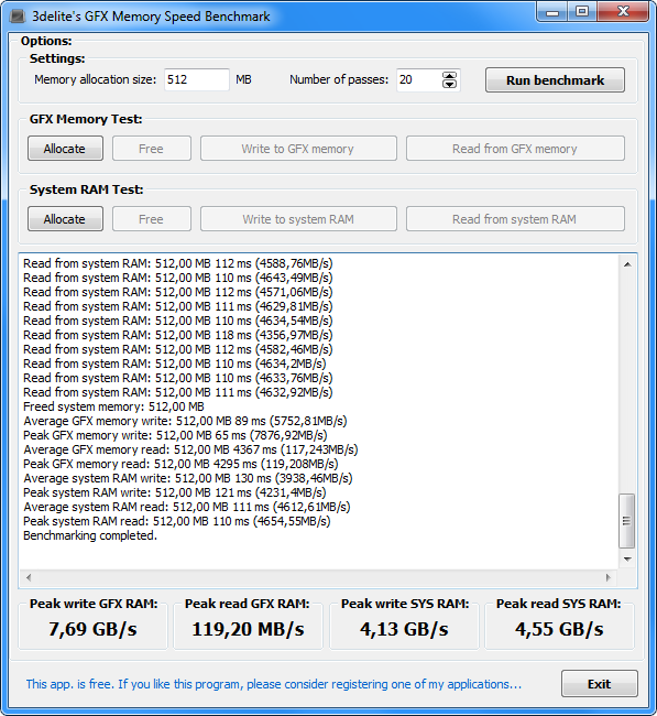 GFX Memory Speed Benchmark бесплатно