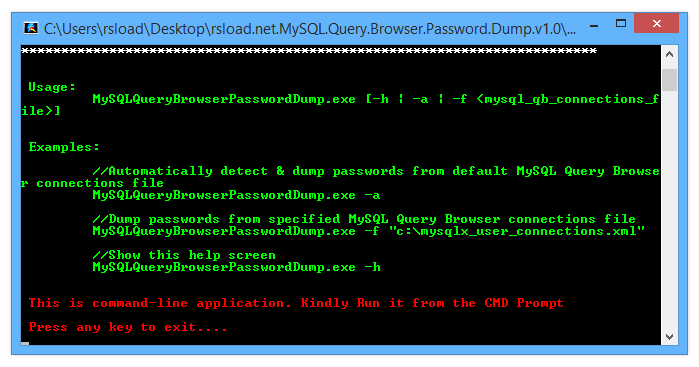 MySQL Query Browser Password Dump