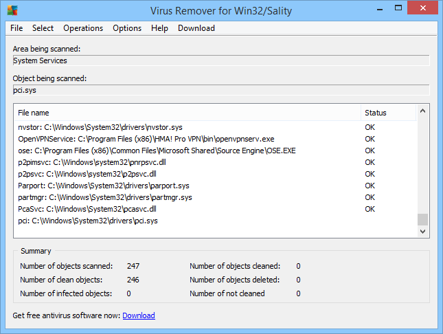 Win32/Sality Remover 1.2.0.867