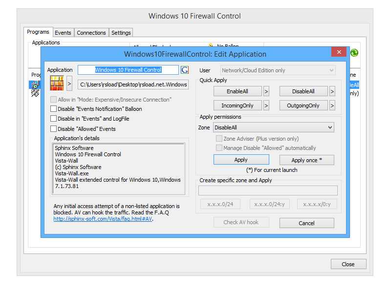 sphinx windows firewall control