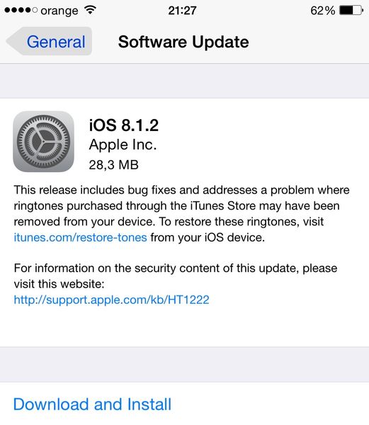Apple выпустила обновление iOS 8.1.2 для iPhone, iPad и iPod Touch