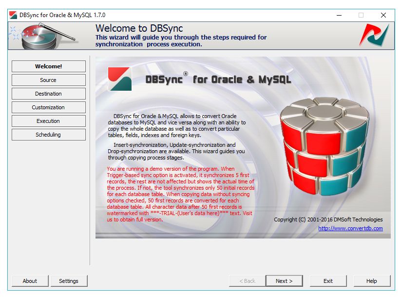  скачать DMSoft DBSync for Oracle and MySQL