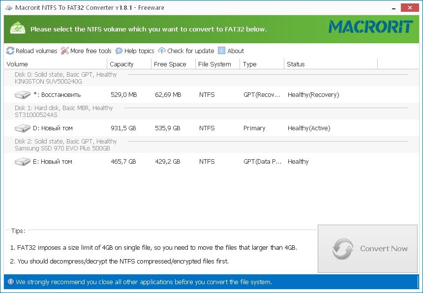   Macrorit NTFS to FAT32 Converter