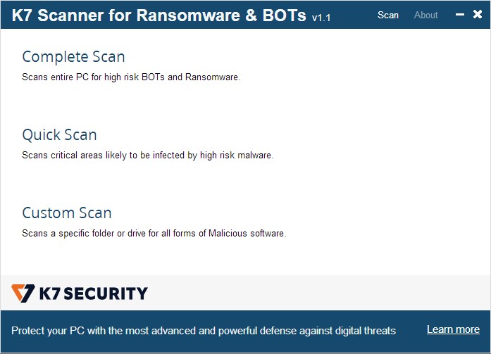 K7 Scanner for Ransomware & BOTs 