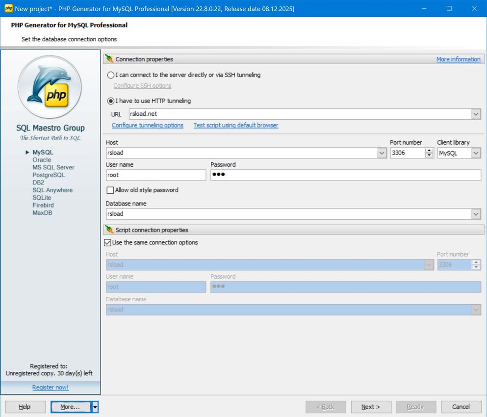 PHP Generator for MySQL 